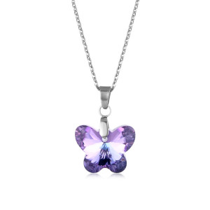 Stainless Steel Necklace Butterfly Crystal Necklace Stainless Steel  50CM Chain