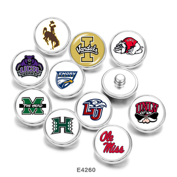 20MM  NCAA School Team  Print   glass  snaps buttons
