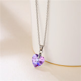 Ocean Heart Necklace Female Heart Shaped Crystal Clavicle Chain Stainless Steel  50CM Chain