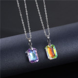 Crystal rectangular necklace Stainless Steel  50CM Chain