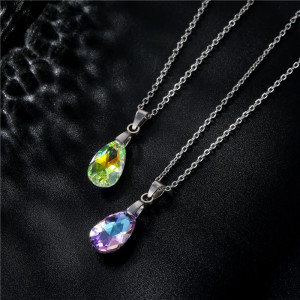Water Drop Necklace Stainless Steel Clavicle Chain Crystal Pendant Stainless Steel  50CM Chain  necklace for women