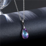 Water Drop Necklace Stainless Steel Clavicle Chain Crystal Pendant Stainless Steel  50CM Chain  necklace for women