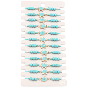 12pcs/lot summer beach turquoise sea turtle starfish tree of life love butterfly gold adjustable braided bracelet
