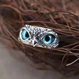 Plain Silver Blue Eye Owl Ring Demon Eye Adjustable Ring