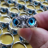Plain Silver Blue Eye Owl Ring Demon Eye Adjustable Ring
