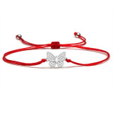 Micro-inlaid zircon butterfly red string drawable bracelet with color-preserving copper accessories