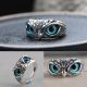 Plain Silver Blue Eye Owl Ring Demon Eye Adjustable Ring