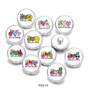 20MM  Peace  Love   Print   glass  snaps buttons