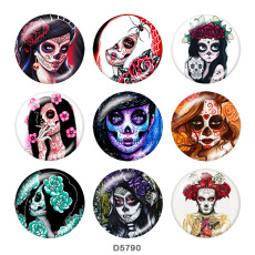 20MM  Halloween  girls death  skull  Print   glass  snaps buttons