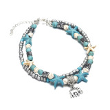 Double Anklet Conch Starfish Wave Rice Bead Yoga Beach Turtle Pendant Anklet Bracelet