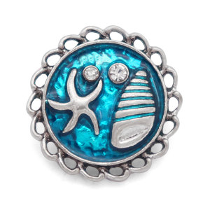 20MM  Conch starfish blue oil drop with rhinestones snap buttons