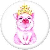 20MM  Cute pig  Print   glass  snaps buttons