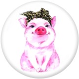 20MM  Cute pig  Print   glass  snaps buttons