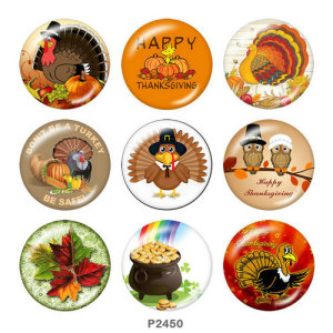 20MM  Thanksgiving   Print   glass  snaps buttons