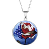 20 styles Stainless steel painted Phase box, chain length 60cm, diameter 2.7cm Flag american independence day sunflower flower