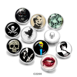 Painted metal snaps 20mm  charms  Lips  skull  Print
