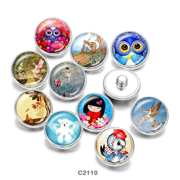 Painted metal snaps 20mm  charms  Elves  Owl  Cartoon  Print