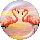 Painted metal snaps 20mm  charms  Flamingo LOVE  Print    Beach