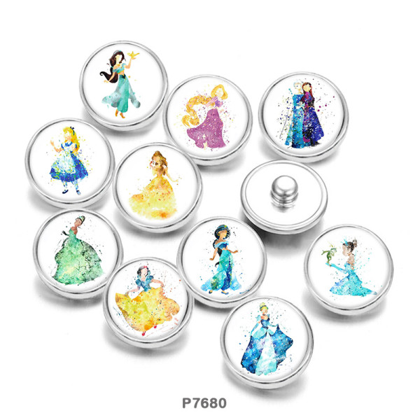 Painted metal snaps 20mm  charms Cartoon  princess  Print