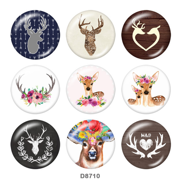 Painted metal snaps 20mm  charms  Deer  Print