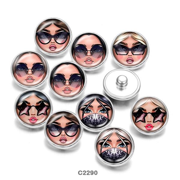 Painted metal snaps 20mm  charms  Cartoon  girl  Print