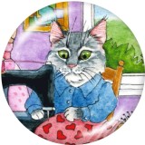 Painted metal snaps 20mm  charms Cartoon  Cat  Print