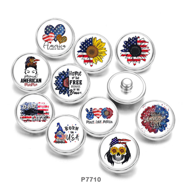 Painted metal snaps Independence Day 20mm  charms Peace Love  MOM USA  Print