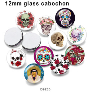10pcs/lot  Halloween  skull  glass picture printing products of various sizes  Fridge magnet cabochon