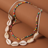Handmade Rice Bead Shell Multilayer Necklace Europe and America Woven Pendant Jewelry