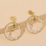 Pearl woven bee earrings female round insect earrings jewelry