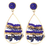 Bohemian natural stone geometric rice bead earrings ladies creative hand-woven earrings jewelry