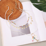 Trendy woven dolphin rice bead multi-layer necklace female bohemian shell mermaid pendant jewelry