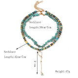 Bohemian handmade soft ceramic gravel multi-layer necklace Europe and America long rice bead flower pendant