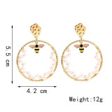 Pearl woven bee earrings female round insect earrings jewelry