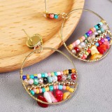 Round natural stone handmade rice bead earrings simple woven resin earrings jewelry