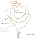 Trendy woven dolphin rice bead multi-layer necklace female bohemian shell mermaid pendant jewelry