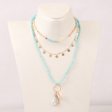 Bohemian multi-layer woven shell rice bead necklace European and American trend personality pearl pendant jewelry