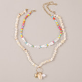 Pearl gravel long shell necklace Europe and America woven rice bead pendant jewelry
