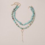 Bohemian handmade soft ceramic gravel multi-layer necklace Europe and America long rice bead flower pendant