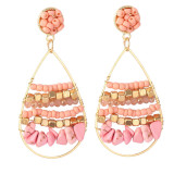 Bohemian natural stone geometric rice bead earrings ladies creative hand-woven earrings jewelry