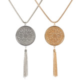 Hollow Disc Pendant Tassel Long Necklace