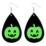 Halloween luminous pumpkin skull leather earrings