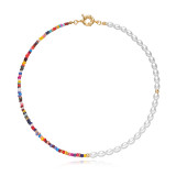 Pearl rice bead fish line hand-woven necklace
