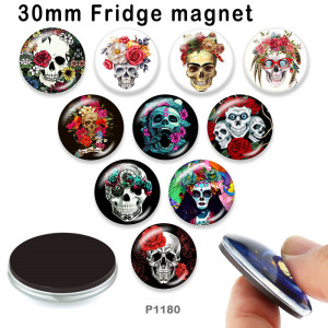 10pcs/lot Halloween  skull  glass picture printing products of various sizes  Fridge magnet cabochon