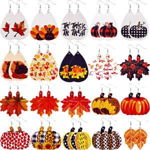 Thanksgiving Pumpkin Turkey Maple Leaf Leather Earrings