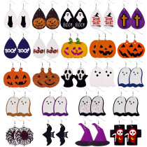 Halloween pumpkin skull leather earrings