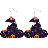 Halloween pumpkin skull leather earrings