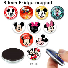 10pcs/lot  Cartoon Mickey glass picture printing products of various sizes  Fridge magnet cabochon