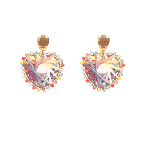 Temperament geometric personality inlaid rice beads pink women's earrings