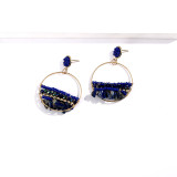 Women's earrings rice beads crystal natural stone hand-woven stud earrings